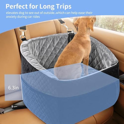 Car Dog Bed - Memory Foam Puppy Car Booster Seat with Safety Leash, Washable, Medium/Small Dogs - Image 4
