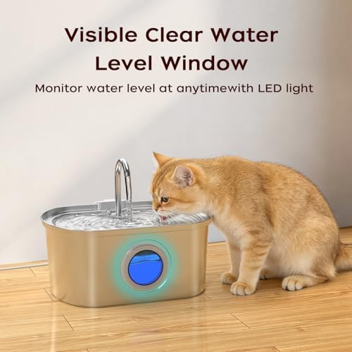108 oz/3.2L Cat Water Fountain Stainless Steel with Water Level Window - Image 6