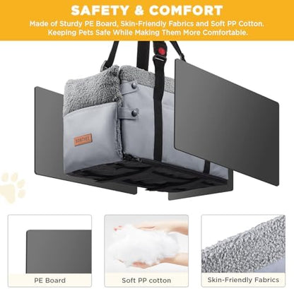 Console Dog Car Seat for Small Dogs,Small Dog Booster Seat for Car Washable Foldable Puppy Car Seat with Safe Protection Hooks Adjustable Straps and Storage Pocket Pet Up to 15lbs - Image 3