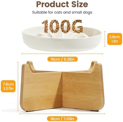 PETTOM Slow Feeder Cat Bowl with Stand, Ceramic Slow Eating Cat Bowl with Higher Edges, Elevated Cats Food Bowls for Dry and Wet Food Anti-Vomiting Puzzle Feeder for Healthy Eating Diet - Image 3