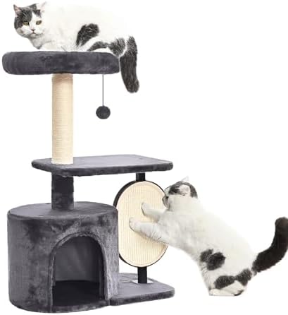 Amazon Basics Cat Tree Tower for Indoor cat, Solid Steel Frame with Removable Scratching Pad, Gray, 32 Inches by AmazonBasics