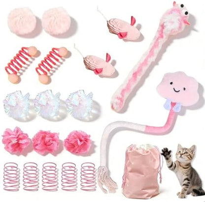 20 Pcs Cat Toy Pack Interactive Kitten Toy Set,Including Cute Catnip Chew Rope Springs Mice Crinkle Ball Furry Balls Toys for Indoor Cat,Pink Kitten Toys with Gift Bag by AINTE