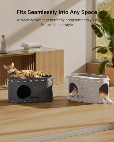 DownyPaws Cat House for Indoor Cats, Cube Castle Cat Bed Cave, Sesame Gray - Image 6