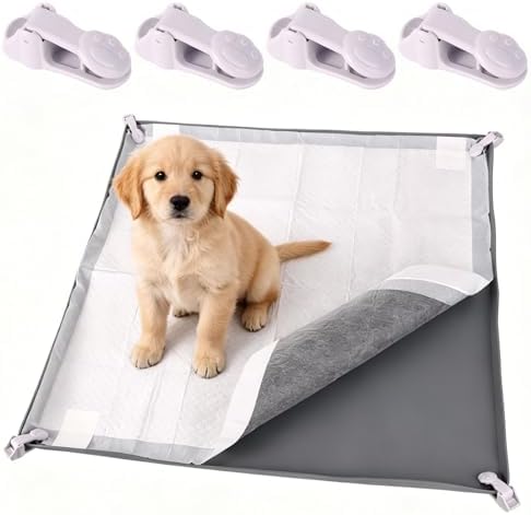 Penitue Silicone Dog Pee Pad Holder Fits Up to 24x24 Inch Pee Pads, Leak-Proof Raised Edges Puppy Potty Tray with 4 Fixing Clips Square Non-Slip Dog Pet Potty Training Mat for Floor Protection (Grey) by Unknown