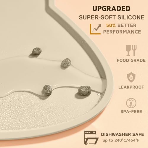Cat Food Mat, Silicone Non Slip Dog Bowl Mat Waterproof Cat Feeding Mat Stop Food Spills and Water Messes Out to Floor Pet Food Mat (Beige, 20" x 12") - Image 3