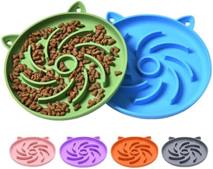 2Pcs Silicone Slow Feeder Cat Bowl,Puzzle Feeder,Interactive Toys,Slow Feeding cat Bowl Suitable for All Dry and Wet Foods,Easy to Clean Silicone Bowls(Blue and Green) by Unknown