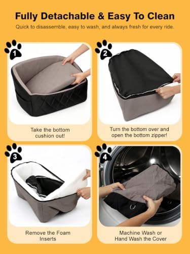 2-in-1 Cat Dog Car Seat for Small Dogs up to 30 lbs Reversible Cool & Warm Pet Travel Bed with Raised Bolster Sides Anti-Slip Base Washable Cover and 2 Safety Tethers - Image 5