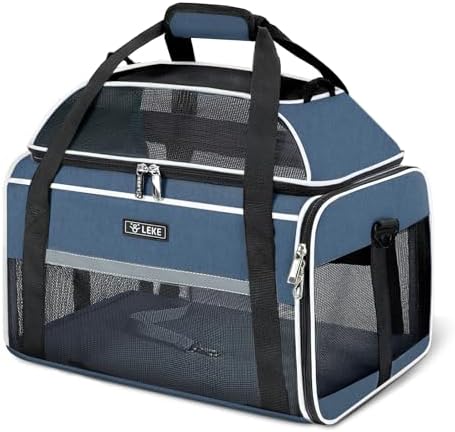 Lekereise Top-Expandable Pet Carrier 17x11x9.5 Inch Alaska Hawaiian Airline Approved Soft Sided Underseat to 12lbs Travel Carriers for Small Dogs and Cats with Locking Safety Zippers Anti-Scratch Mesh by Lekereise