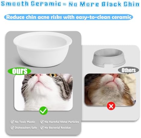 Elevated Cat Bowls,Shallow Wide Whisker Friendly Cat Food & Water Bowl Set - Image 5