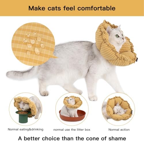 H HIDREAM Soft Cat Cone Collar， Cute Adjustable Cat Recovery Collar，Elizabethan e Collar that can Protect Head and Foot Wounds，Daisy Yellow All-Season Style - Image 2