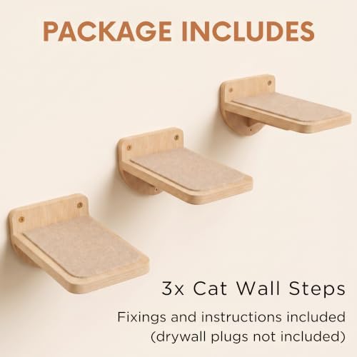 INICIO Cat Wall Steps - 3 Pack of Stairs for Cats to Climb - Natural Wood - Image 2