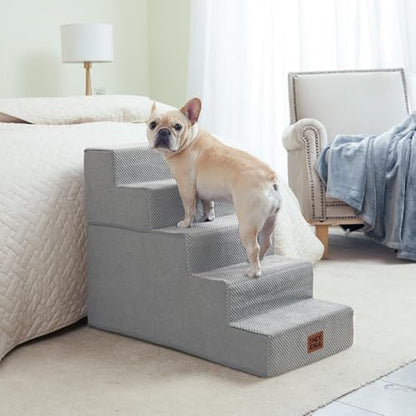 EHEYCIGA Dog Stairs for High Bed 22.5" H, 5-Step Dog Steps, Light Grey - Image 4