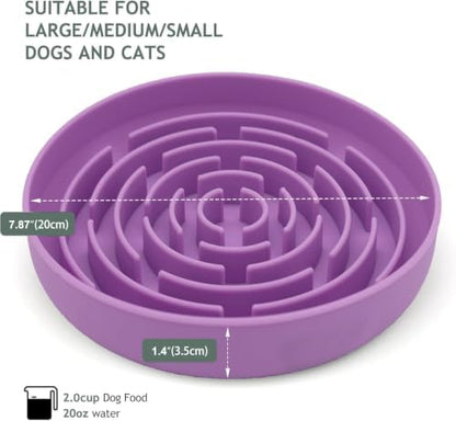 Silicone Slow Feed Pet Mat with Suction Cups Non Slip Dog Feeding Bowl Lick Mat for Dogs to Prevent Choking Distract Pets Round Dish (2, Beige/Purple) - Image 4