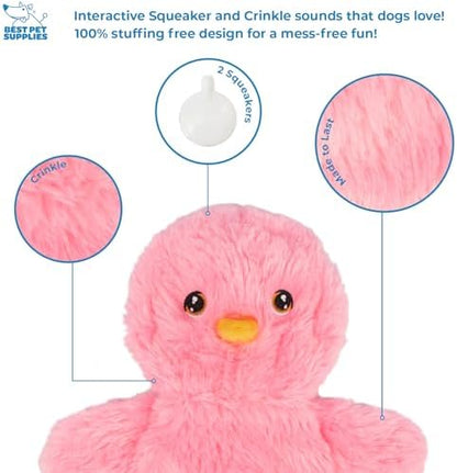 Best Pet Supplies Interactive Squeaky Dog Chew Toy, Ideal Dog Toys for Chewers, Small, Medium & Large Dogs, and Fetch Lovers - Crinkle Chicken (Yellow, Pink, Blue), Large - Image 5