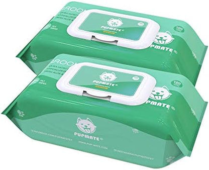 Natural Pet Grooming Wipes, 100 Fresh Counts, Extra Moist & Thick for Dogs & Cats, Puppies & Kittens(Pack of 2) by PUPMATE