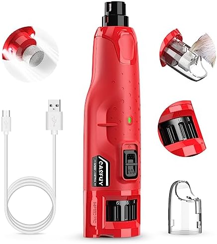 Casfuy Dog Nail Grinder Quiet - (45db) 6-Speed Pet Nail Grinder with 2 LED Lights for Large Medium Small Dogs/Cats, Professional 3 Ports Rechargeable Electric Dog Nail Trimmer with Dust Cap(Red) by casfuy