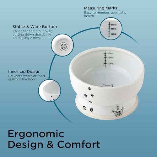 Necoichi Ceramic Elevated Cat Water Bowl, Whisker-Friendly (Cat, Regular) - Image 4