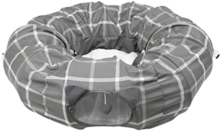 Kitty City Large Cat Tunnel Bed, 2-in-1 Zip-Together Cat Play Tunnel & Plush Nap Bed, Pop-Up Indoor Cat Toy with Hanging Toys, Collapsible Design - Grey by KittyCity
