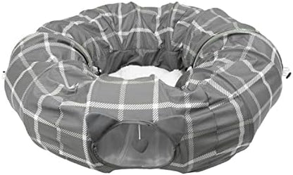 Kitty City Large Cat Tunnel Bed, 2-in-1 Zip-Together Cat Play Tunnel & Plush Nap Bed, Pop-Up Indoor Cat Toy with Hanging Toys, Collapsible Design - Grey by KittyCity