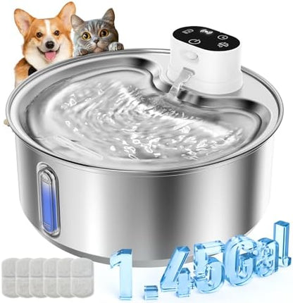 Stainless Steel Cat Water Fountain, 186fl.oz/1.45Gal Cordless Dog Fountain by WILKIEE