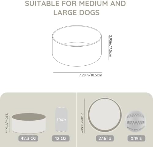 SPUNKYJUNKY 42OZ Ceramic Dog and Cat Bowl, Modern Cute Weighted Food Water Bowl for Replacement Gray (1 Pack) - Image 2