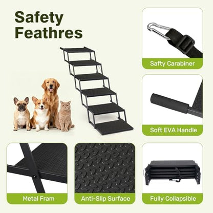 Foldable Dog Car Steps - Upgraded Non-Slip Pet Stairs for Large Dogs, Portable Metal Frame Dog Ramps for High SUV, Truck and Cars, Lightweight Pet Ladder with High Load-Bearing Capacity (6 Steps) - Image 3
