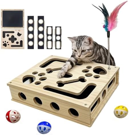 Cat Puzzle Toy,Cat Scratch Puzzle Enrichment Box,Cat Nail File Scratcher,Porous Design,Stimulate Cats Exploratory &Slow Down Eat Speed,Built in Frosted Paper,Polish Their Nail While Play by Unknown