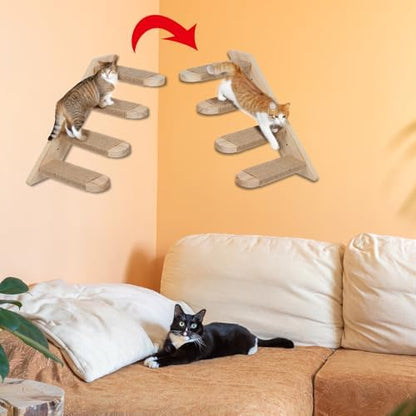 2 Pack 4 Steps Cat Wall Shelves, Wood Wall Mounted Stairs with Sisal Rope, Cat Climber/Ladder Furniture Climbing Shelves for Pet Perch & Play - Image 4