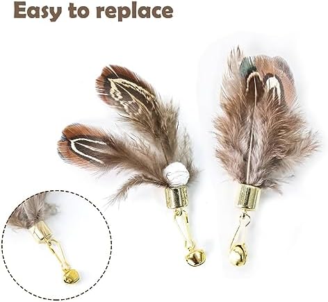 Cat Insect Feather Toys Replacement Cat Toy Wand Refills, 6 Pieces Natural Insect Cat Toy Feathers Refill, Interactive Cat Teaser Wand Attachments, with Bell - Image 4