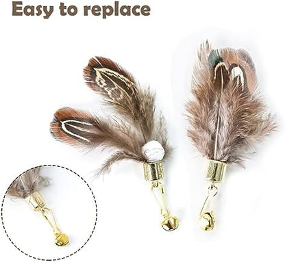 Cat Insect Feather Toys Replacement Cat Toy Wand Refills, 6 Pieces Natural Insect Cat Toy Feathers Refill, Interactive Cat Teaser Wand Attachments, with Bell - Image 4