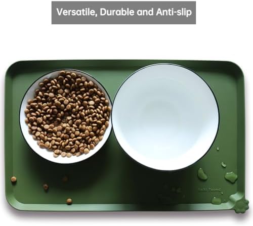 Hoki Found Silicone Pet Food Mat - High-Lips Dog Cat Bowl Placemat - Waterproof, Dark Olive - Image 4