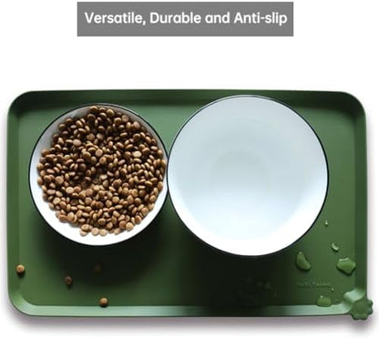 Hoki Found Silicone Pet Food Mat - High-Lips Dog Cat Bowl Placemat - Waterproof, Dark Olive - Image 4