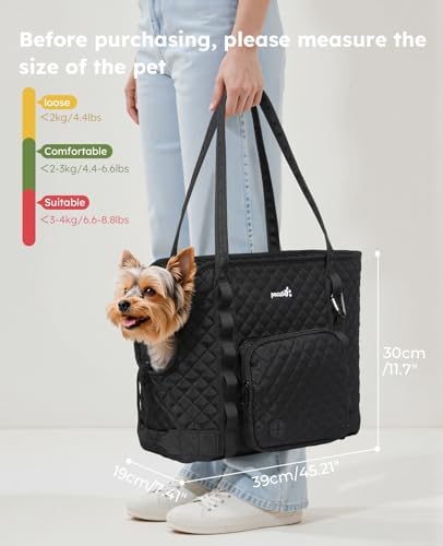 Pecute Dog Purse Carrier, Dog Carrier with Pockets for Small Dogs, Fits Dogs 5 lbs to 9 lbs, Cat and Puppies Tote Bag, Outing, Travel, Vet, Black - Image 2