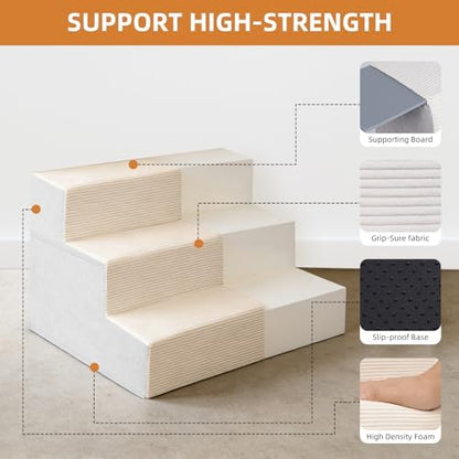 Dog Stairs for Small Dogs, 13.5" H, 3-Step Pet Steps for Bed Couch Sofa and Chair, Non-Slip Balanced Pet Ramp for Injured & Senior Pets with Washable Cover and Durable High Density Foam,Beige - Image 5