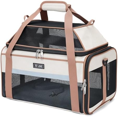 Lekereise Top-Expandable Pet Carrier 17x11x9.5 Inch Alaska Hawaiian Airline Approved Soft Sided Underseat to 12lbs Travel Carriers for Small Dogs and Cats with Locking Safety Zippers Anti-Scratch Mesh by Lekereise