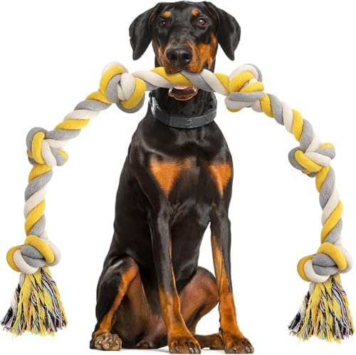 Norvy XXL 6-Knot Dog Rope Toy for Large Dogs Aggressive Chewers 40in Long Heavy Duty Rope Toy Almost Durable Dog Tug Toy Puppy Cotton by Norvy