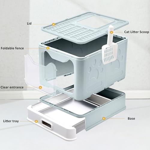 Enclosed Cat Litter Box with Lid Top Exit Covered Metal Stainless Steel Litter Box Leak Proof & Odorless Easy to Clean Including Cat Litter Scoop and Litter Mat - Image 6