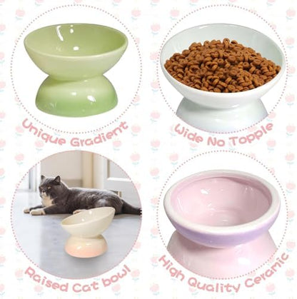 kathson 4 Pcs Ceramic Raised Cat Bowls, Elevated Tilted Cat Food Bowl, Anti Vomiting Pet Food Bowl, Colorful Porcelain Pet Feeder Dish for Cats and Small Dogs, Stress Free(Blue,Green,Purple,Pink) - Image 4