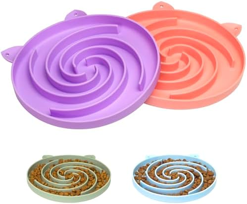 Bifeaw Slow Feeder Cat Bowl, Easy to Clean Silicone Bowl, Ideal for Dry and Wet Food (Purple and Pink) by Bifeaw