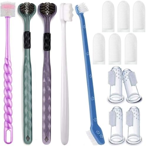 15-Pack Dog Toothbrush Kit, Triple Head & Double Head Dog Toothbrush, 360 Finger SiliconeToothbrush, Multi-Angle Dental Cleaning Brushes for Cat Oral Health (White) by AZOFFYIU