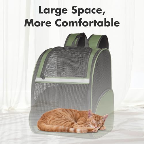 Pet Backpack Carrier, Large Cat Carrier Backpack Up to 20 Lbs with Breathable Mesh, for Medium Large Cats or Small Dogs, Travel Hiking Camping Backpack (DarkGreen-XL) - Image 4