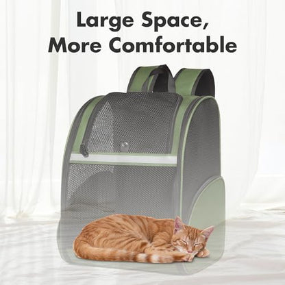 Pet Backpack Carrier, Large Cat Carrier Backpack Up to 20 Lbs with Breathable Mesh, for Medium Large Cats or Small Dogs, Travel Hiking Camping Backpack (DarkGreen-XL) - Image 4