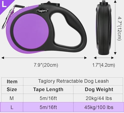 Taglory Retractable Dog Leash, One-Handed Brake, 16ft, Up to 44 lbs, Purple - Image 4