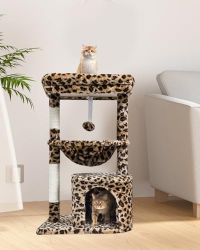 SYANDLVY Small Leopard Print Cat Tree for Indoor Cats, Modern Cat House - Image 6