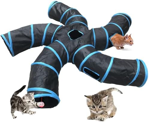 Cat Tunnel,5 Way Large Collapsible Tunnels Tube Upgrade with 6 Peek Hole,S-Shaped Maze House Play Toy Interactive Cat Toy for Cat Kitten Kitty Rabbit by Feesok