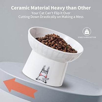 6.5 Inch Wide Ceramic Raised Cat Bowls, Tilted Elevated Cat Food Bowl Set - Image 5