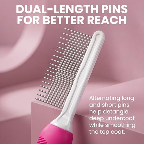 Poodle Pet Detangling Pet Comb with Long & Short Stainless Steel Teeth for Removing Matted Fur, Knots & Tangles – Detangler Tool Accessories for Safe & Gentle DIY Dog & Cat Grooming (Pink) - Image 5