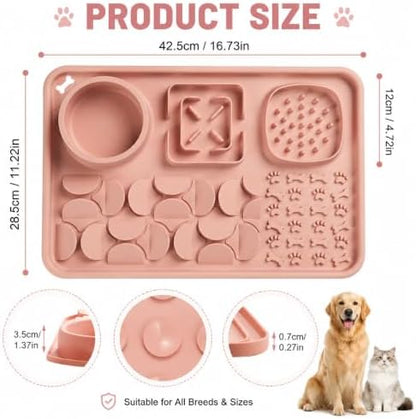 Silicone Dog Slow Feeder Lick Mat with Suction Cups, Multi-Puzzle Partition Pet Snuffle Feeding Tray for Puppy Cat Slow Eating Boredom Relief Training (Nude Pink) - Image 5