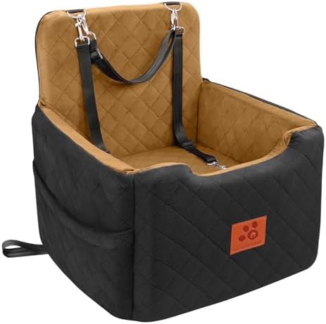GL GLENSLAVE Dog Car Seat for Small/Medium Dogs Under 35lbs,Memory Foam Dog Booster Seats,Detachable and Washable Traval Pet Car Seat, Dogs Bed with 2 Safety Belts (Black/Coffee) by GLGLENSLAVE