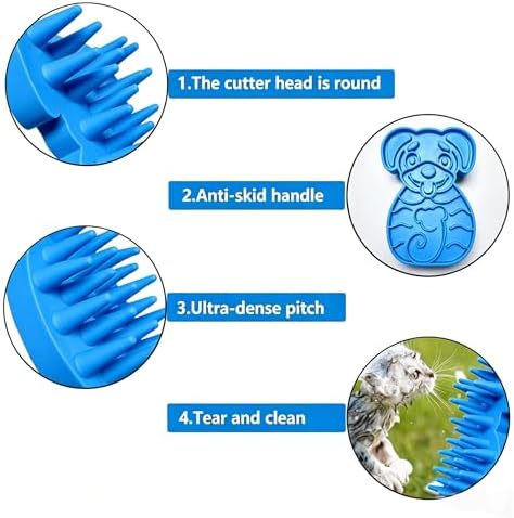 Pet Bath & Massage Brush,Pet Grooming Brush,Soft Rubber Scrubber for Brushing,Massaging,Bathing,Shampooing and Reducing Hairballs (Blue, Style 1) - Image 3